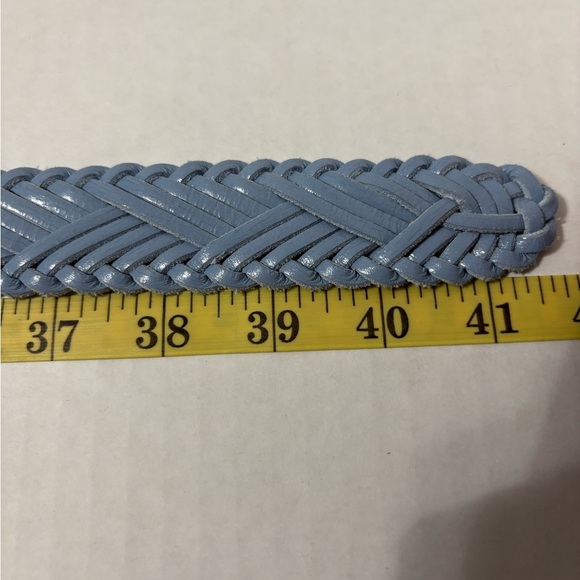 J Crew Leather Braided Sky Blue Belt with Gold Buckle - Picture 9 of 10